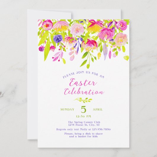 カラフル春の花 招待状 (正面)