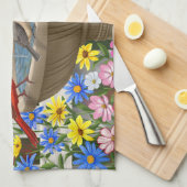 カラフル春ガーデンバードバス キッチンタオル (四つ折り)