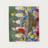 カラフル春ガーデンバードバス タペストリー (正面)