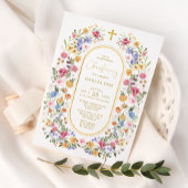 カラフル春ガーデンフラワーズ《キリスト教》洗礼式や命名式 招待状