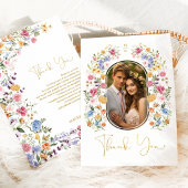 カラフル春ガーデン花結婚の写真 サンキューカード