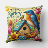 カラフル春シーンと鳥，バードハウス クッション (裏面)