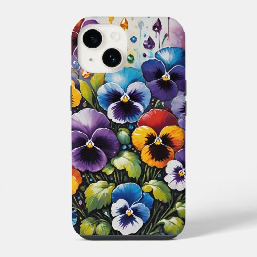 カラフル春パンジーと宝石 iPhoneケース (裏面)