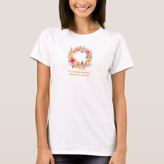 カラフル春フラワーリース鮮やかルック Tシャツ (正面)