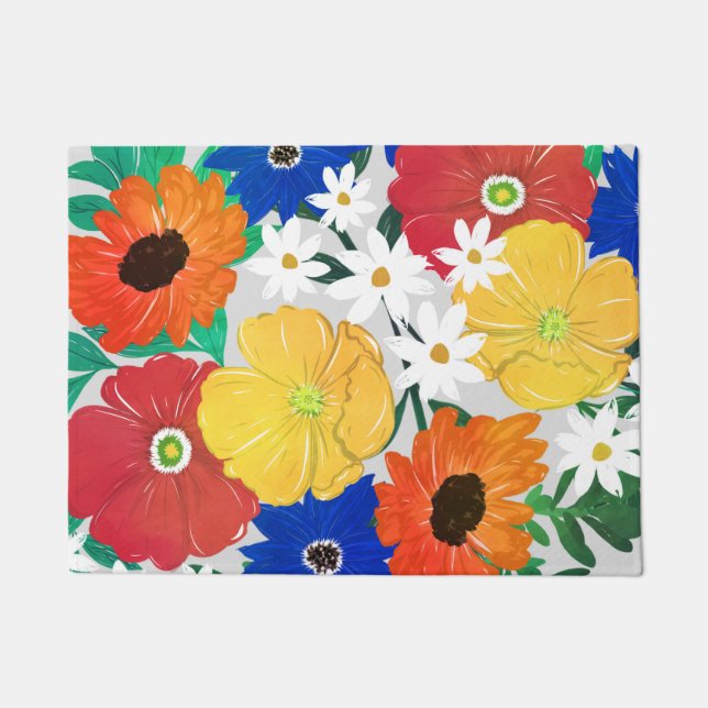 カラフル春フローラハ絵を描ンドガーリーデザイン ドアマット (正面)