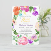 カラフル春フローラリースブライダルシャワー招待状 招待状 (スタンド正面)