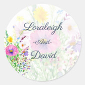 カラフル春ワイルドフラワーカスタムウェディング ラウンドシール (正面)
