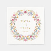 カラフル春ワイルドフラワーガーデンリース結婚ズ スタンダードカクテルナプキン (正面)