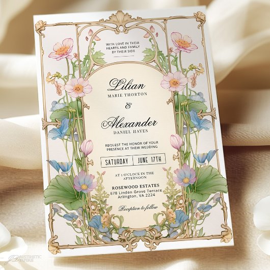 カラフル春ワイルドフラワー庭園の結婚式 招待状