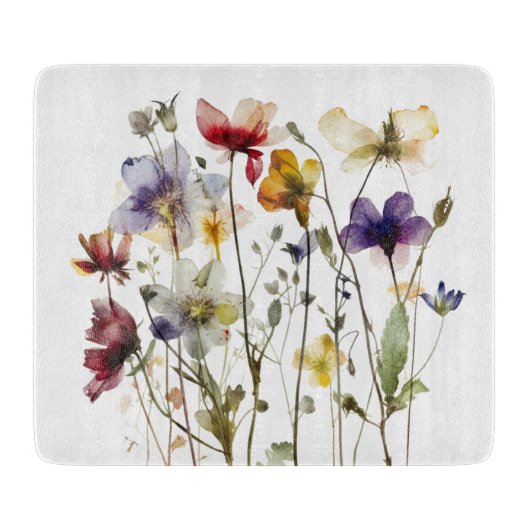 カラフル春ワイルドフラワー水色 カッティングボード (正面)