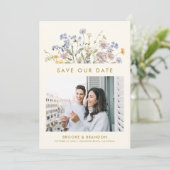 カラフル春ワイルドフラワー牧草地金ゴールドQRコード セーブザデート (スタンド正面)