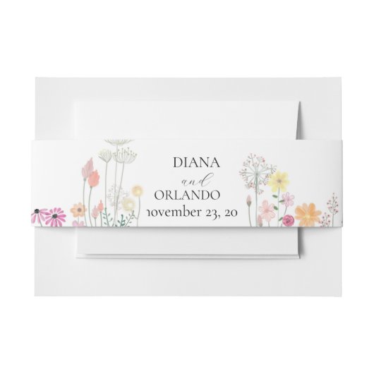 カラフル春ワイルドフラワー結婚のスクリプエレガントト 招待状ベリーバンド (正面例)