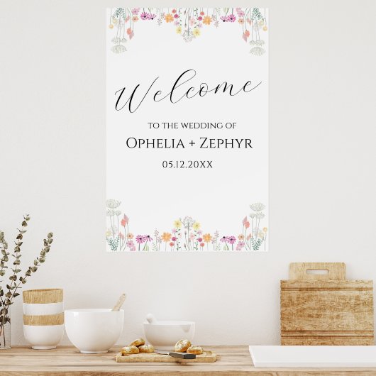 カラフル春ワイルドフラワー結婚の歓迎 ポスター (キッチン)