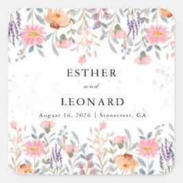カラフル春ワイルドフラワー結婚ズ スクエアシール