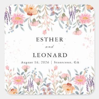 カラフル春ワイルドフラワー結婚ズ スクエアシール