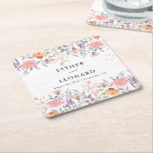 カラフル春ワイルドフラワー結婚ズ スクエアペーパーコースター (アングル)