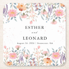 カラフル春ワイルドフラワー結婚ズ スクエアペーパーコースター