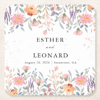 カラフル春ワイルドフラワー結婚ズ スクエアペーパーコースター