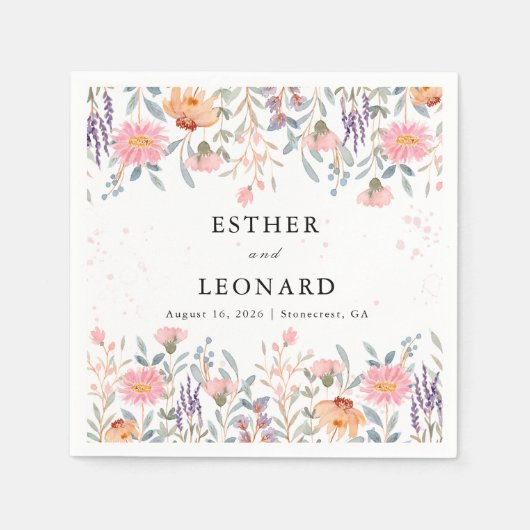 カラフル春ワイルドフラワー結婚ズ スタンダードカクテルナプキン (正面)