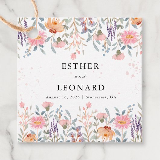 カラフル春ワイルドフラワー結婚ズ フェイバータグ (正面)