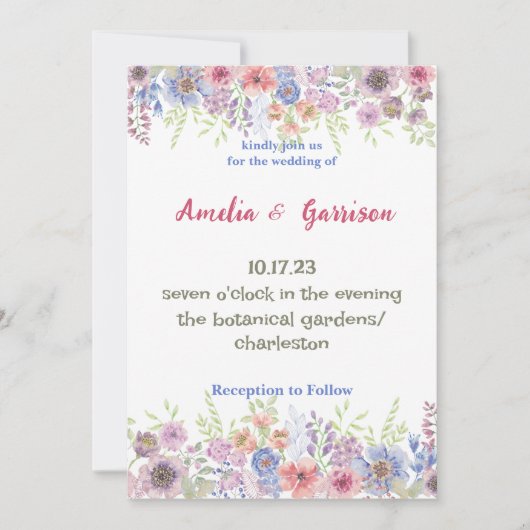 カラフル春ワイルドフラワー結婚式招待状 招待状 (正面)