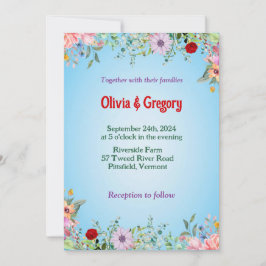 カラフル春ワイルドフラワー結婚式招待状 招待状