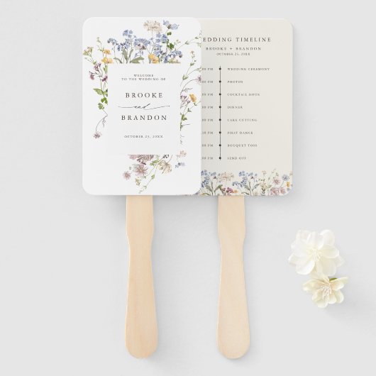 カラフル春ワイルドフラワー野結婚草牧草地のタイムライン ハンドファン (正面&裏面)