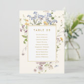 カラフル春ワイルドフラワー金ゴールドシーティングチャートカード 招待状 (スタンド正面)