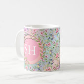 カラフル春花水彩模様モノグラム コーヒーマグカップ (正面左)