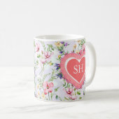 カラフル春花水彩模様モノグラム コーヒーマグカップ (正面右)