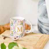 カラフル春花水彩模様モノグラム コーヒーマグカップ