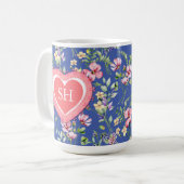 カラフル春花水彩模様モノグラム コーヒーマグカップ (正面左)