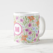 カラフル春花水彩模様モノグラム ジャンボコーヒーマグカップ (正面右)