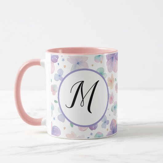 カラフル春花水彩模様モノグラム マグカップ (左)