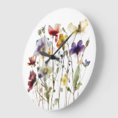 カラフル春野生の花の水色 ラージ壁時計 (傾斜)