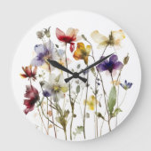 カラフル春野生の花の水色 ラージ壁時計 (正面)