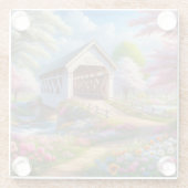 カラフル春/フローラで覆われた橋&川 ガラスコースター (裏面)