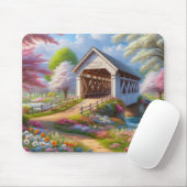カラフル春/フローラで覆われた橋&川 マウスパッド (マウス)