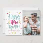 カラフル書道素朴写真新年おめでとう シーズンカード (正面)