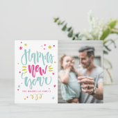 カラフル書道素朴写真新年おめでとう シーズンカード (スタンド正面)