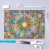 カラフル曼荼羅花抽象芸術幾何学模様 薄葉紙 (クラフト)