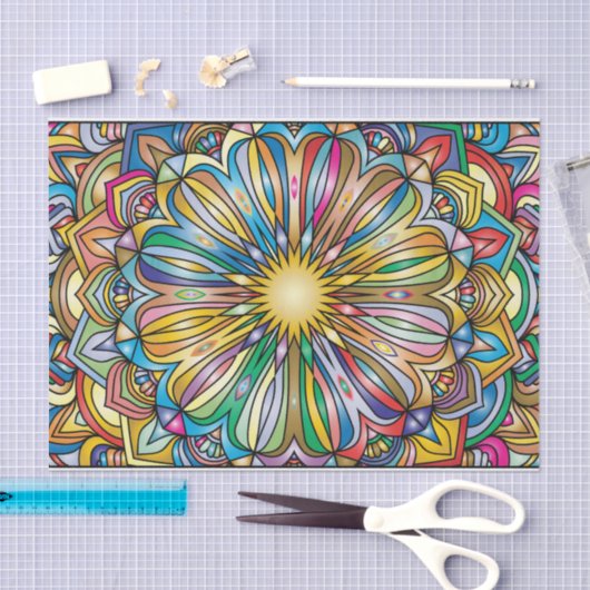 カラフル曼荼羅花抽象芸術幾何学模様 薄葉紙 (クラフト)