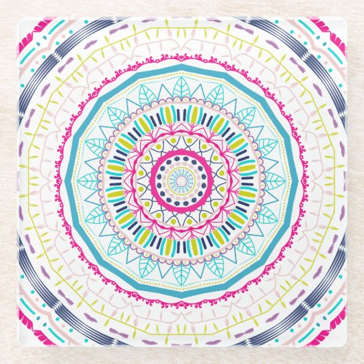 カラフル曼荼羅 ガラスコースター (正面)
