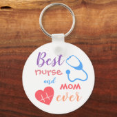カラフル最高のナースとMom Ever Button Keychain キーホルダー (正面)