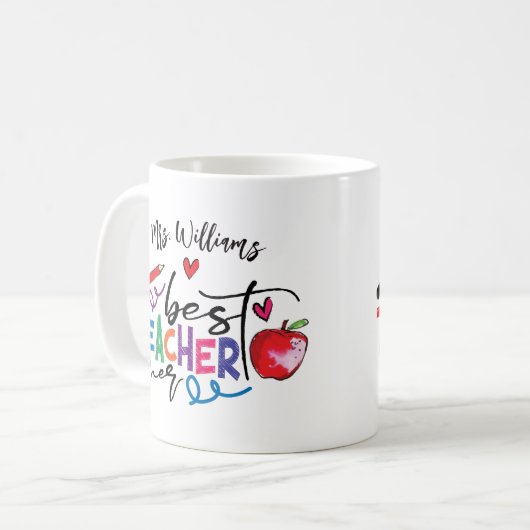 カラフル最高の先生タイポグラフィ コーヒーマグカップ (正面左)