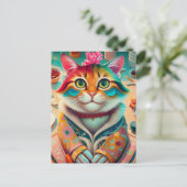 カラフル服を着た猫 ポストカード (スタンド正面)