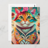 カラフル服を着た猫 ポストカード (正面/裏面)