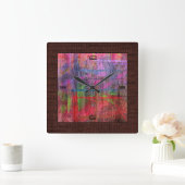 カラフル木目のバ縁どラ#2 スクエア壁時計 (ホーム)