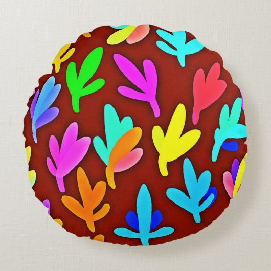 カラフル木葉踊り ラウンドクッション (正面)