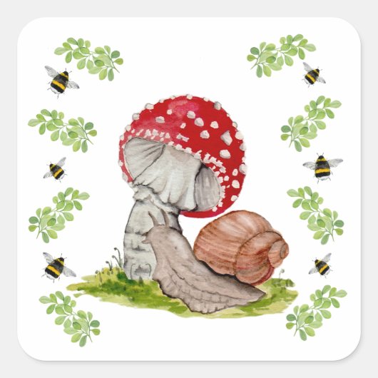 カラフル林が飛びカタツムリ スクエアシール (正面)